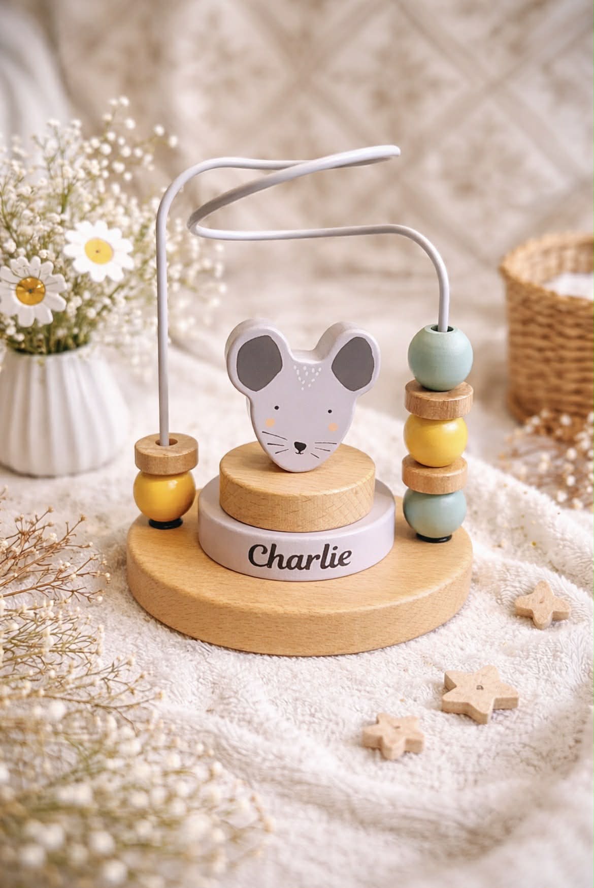 Labyrinthe de perles en bois personnalisé | Jouet d'éveil bébé | Trixie Baby | Prénom au choix