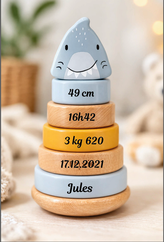 Tour empilable personnalisée naissance - M. Requin - Trixie Baby