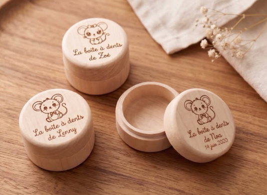 Boîte à dents personnalisée en bois - Prénom gravé
