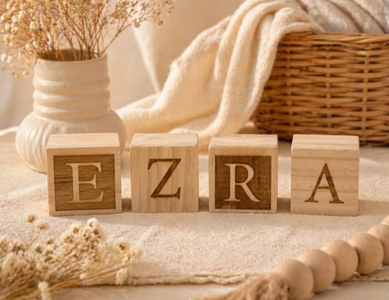 Cubes en bois gravés - Cadeau de naissance personnalisé