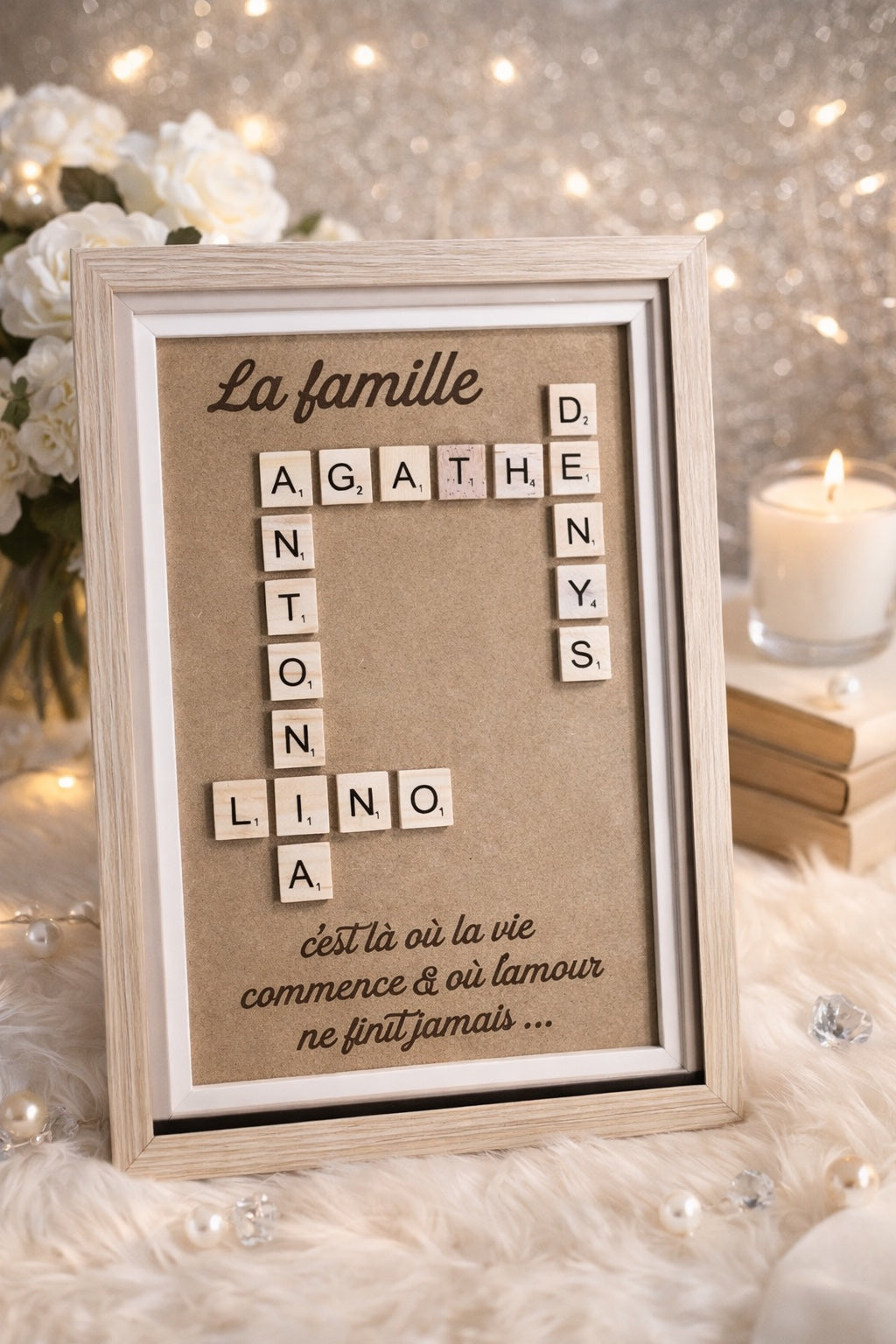 Cadre famille personnalisé style scrabble avec prénoms